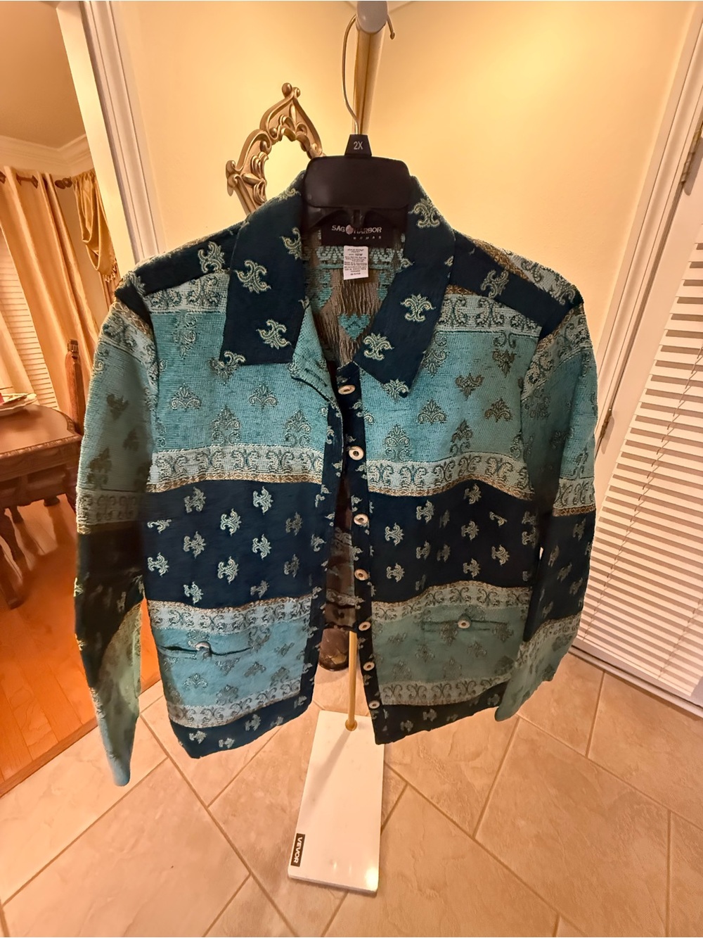 Sag Harbor Teal and Dark Teal Patchwork Button-Front Jacket